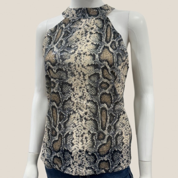 NWT Shimmering Sequined Snake Print Halter Tank Top - Picture 4 of 9